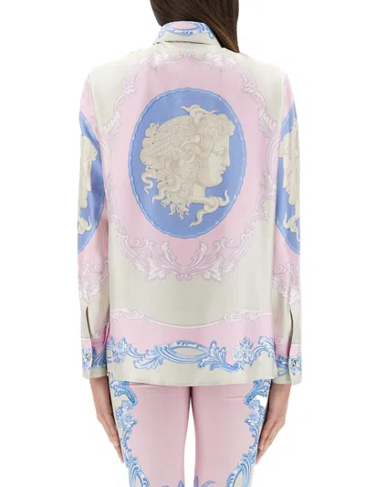 Versace 100% Silk Shirt In Pink