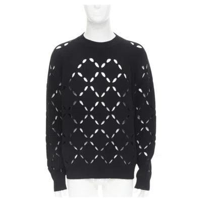 Pre-owned Versace 100% Wool Black Diamond Cut Out Medusa Stud Sweater Eu52 Xl
