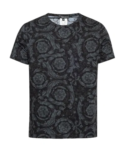 Versace Barocco Print Crewneck Undershirt In Black+grey