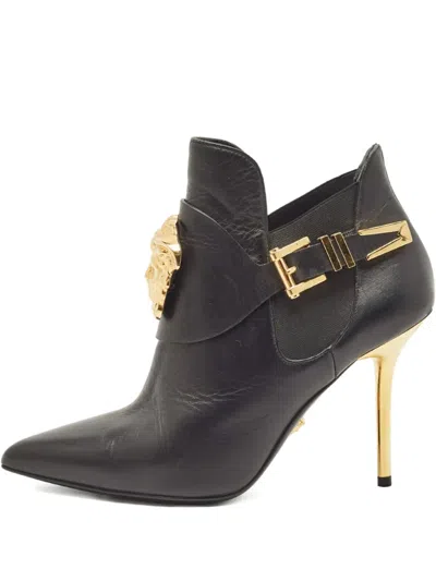 Pre-owned Versace 100mm Palazzo Heeled Sandals In Black