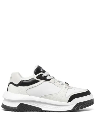 VERSACE SNEAKER CALF LEATHER SUEDE FABRIC