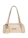 Versace Tag Bowling White Shoulder Bag With Metallic Logo Lettering And Medusa Head Pendant In Leather Woman In Neutral