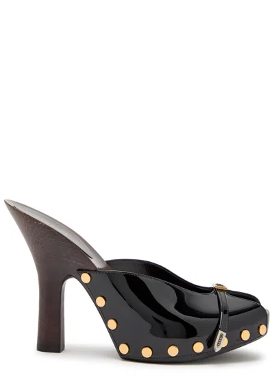 Versace 105 Stud-embellished Wooden And Patent Leather Mules In Black