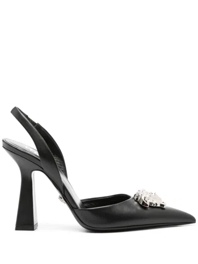 Pre-owned Versace 105mm La Medusa Slingback Pumps In Black
