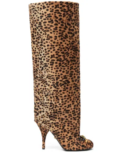 Versace Leopard Opera Bow Knee-high Boots 105 Mm In Animalier