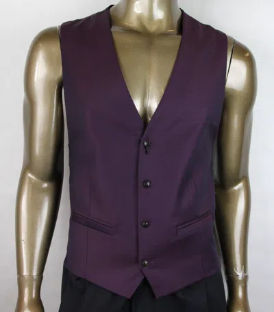 Pre-owned Versace $1095  Men's Plum Formal Vest W/back Medusa Logos 48 A75723 In Purple