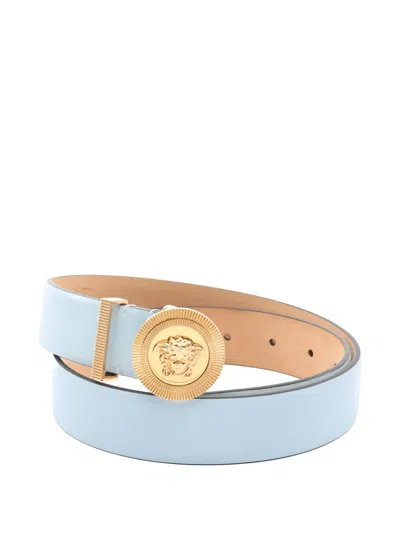 Pre-owned Versace 10s Medusa Leather Belt In Blue
