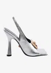 Versace 110 Medusa Crystal-embellished Slingback Sandals In Metallic Leather In Silver