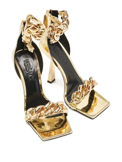 Pre-owned Versace 110mm Medusa Sandals In Gold