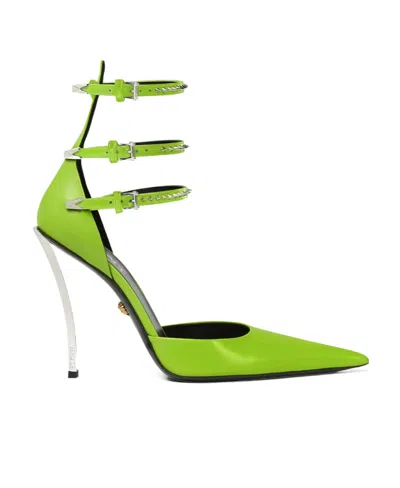 Versace 110mm Studded Leather Pumps In Green