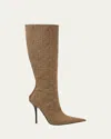 Versace 110mm Canvas & Leather Boots In Beige