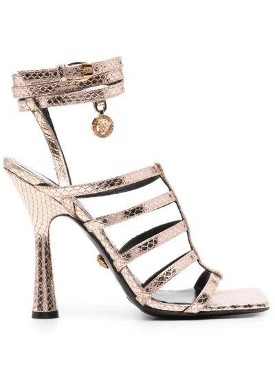 Pre-owned Versace 115mm Medusa-embellished Caged Sandals In 中性色
