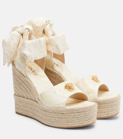 Versace La Medusa Bow Espadrille Wedge Sandals In Neutral