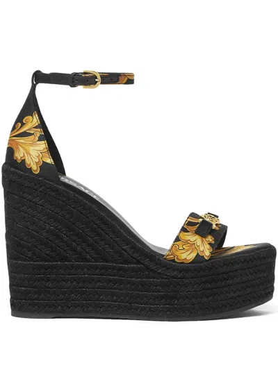 Versace 120mm Barocco Medusa '95 Wedge Sandals In Black