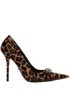 Versace 120mm Gianni Ribbon Leopard Pumps In Brown