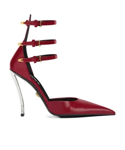 Versace 120mm Pointed-toe Leather Sandals In Red