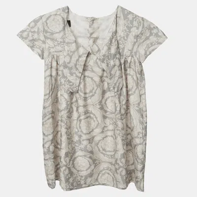 Pre-owned Versace Kids Grey Barocco Print Silk Button Up Dress 5 Yrs