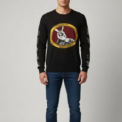 Pre-owned Versace Black Printed Knit Long Sleeve Crewneck Sweatshirt Xl