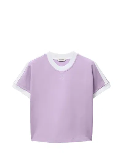 Versace Embroidered-logo Stretch Cotton-jersey T-shirt In Purple