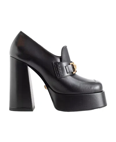 Versace Black Leather Medusa Aevitas Double Platform Pumps