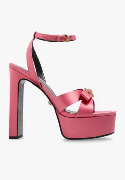 Versace 140 Gianni Ribbon Satin Sandals In Pink