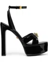 Versace Medusa Velvet Platform Sandals In 1b00v Black + Gold