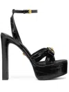Versace Gianni Patent Bow Platform Sandals In Black
