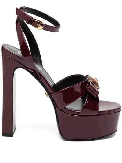 Versace 140mm Gianni Ribbon Sandals In Burgundy