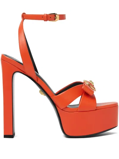 Versace 140mm Gianni Ribbon Sandals In Orange