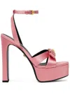 Versace 140mm Gianni Ribbon Satin Sandals In Pink
