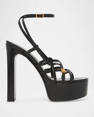 Versace 140mm Medusa Leather Platform Sandals In Black-vibr