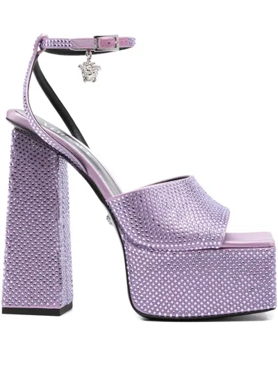 Pre-owned Versace 150mm Aevitas Crystal-embellished Sandals In Purple