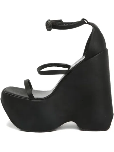 Pre-owned Versace 150mm Platform Wedge Sandals In Black