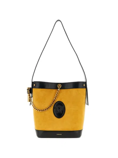Versace Small Pivot Bucket Bag In Yellow