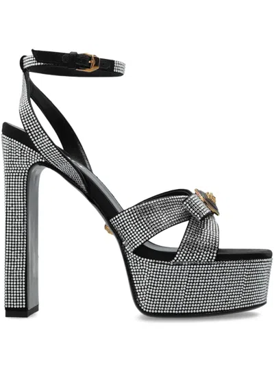 Versace 160mm Crystal-embellished Platform Sandals In Black