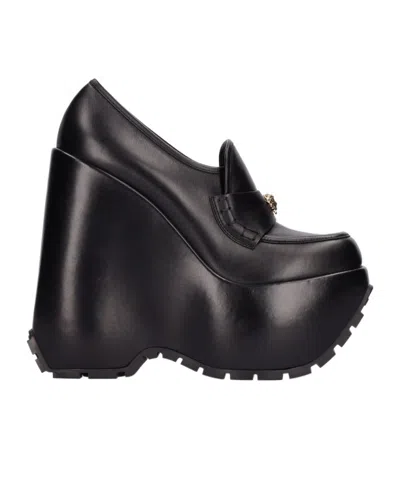 Versace 160mm Medusa Platform Leather Wedges In Multi