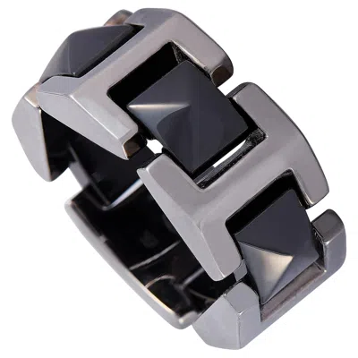 Pre-owned Versace 18 Karat White Gold Black Ceramic Ring