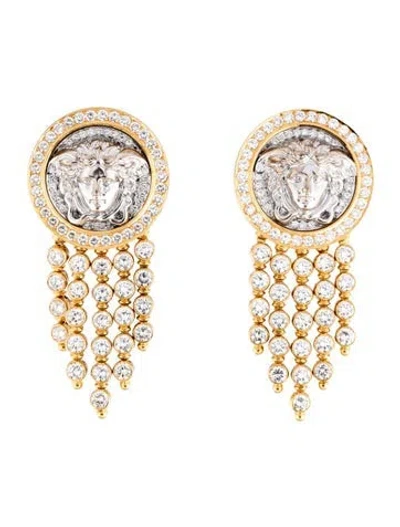 Pre-owned Versace 18k Diamond Medusa Tassel Earrings In Multicolor