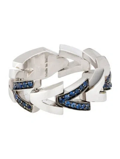 Pre-owned Versace 18k Sapphire V Glam Ring In Multicolor