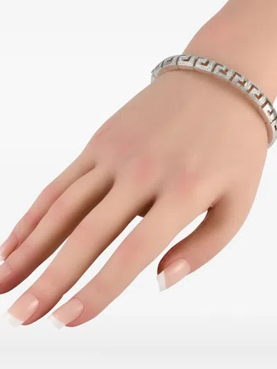 Pre-owned Versace 18k White Gold Greca Diamond Bracelet In Silver
