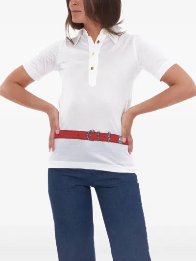 Pre-owned Versace 1970s Belt-print Polo Top In White