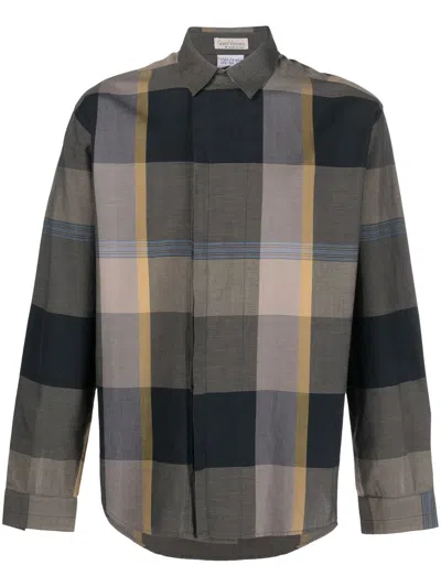 Pre-owned Versace 1970s Check-print Button-up Shirt In Brown