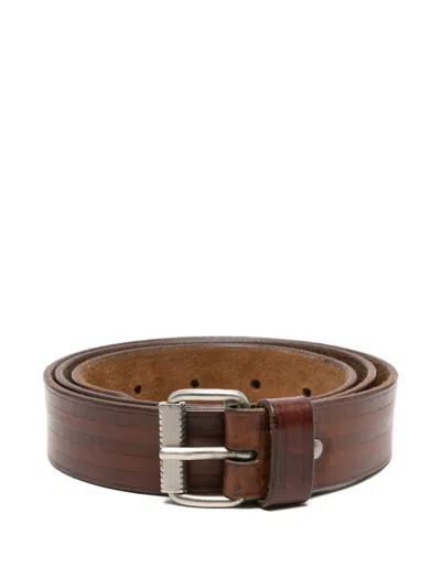 Pre-owned Versace 1970s Striped Leather Belt In Brown