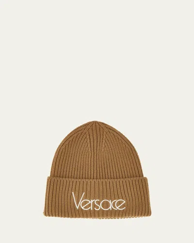 Versace 1978 Re-edition Logo Beanie In Biscuit