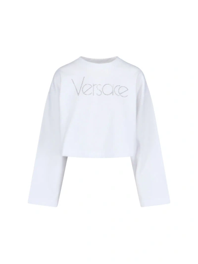 Versace '1978 Re-edition Logo' Crop Sweatshirt In White