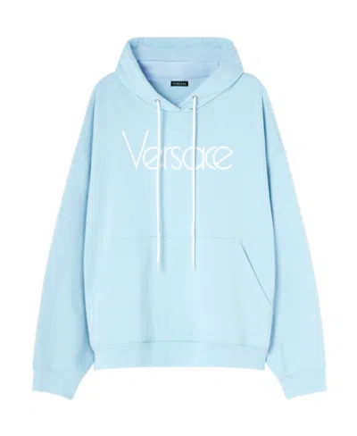 Versace 1978 Re-edition Logo-embroidered Hoodie In Blue