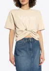 Versace Safety Pin 1978 Re-edition Logo T-shirt In Beige