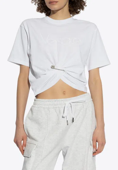 VERSACE 1978 RE-EDITION LOGO SAFETY PIN CROPPED T-SHIRT