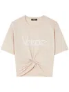 Versace Cropped T-shirt With Twist Detail And Safety Pin Logo In Beige