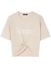 Versace Cropped T-shirt With Twist Detail And Safety Pin Logo In Grey